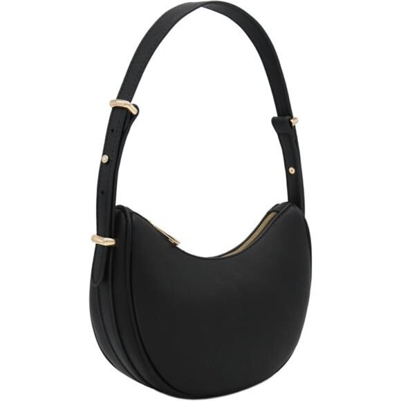 Small Crescent Smooth Faux Leather Bag Black - Picture 2 of 7